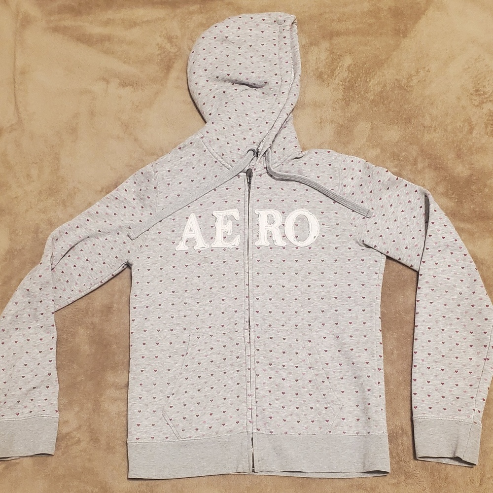 Aeropostale Grey w/Hearts Zip up w/Faux Fur Hoodie